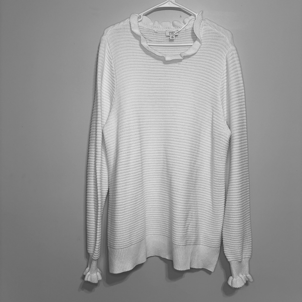 Crown & Ivy White Ruffle Sweater